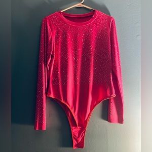 XL Long sleeve hot pink rhinestone body suit
